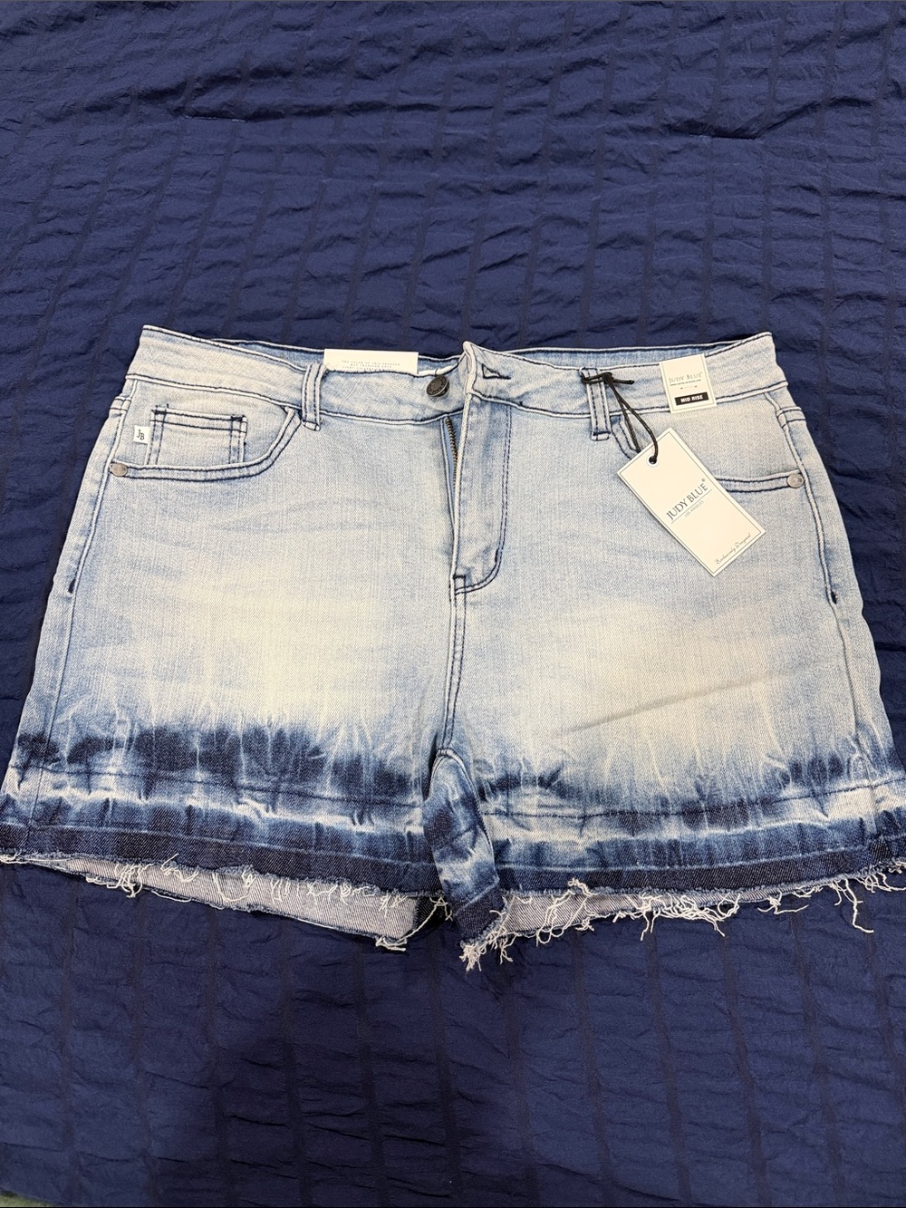 Judy Blue Light Wash Tie-Dye Hem Denim Shorts